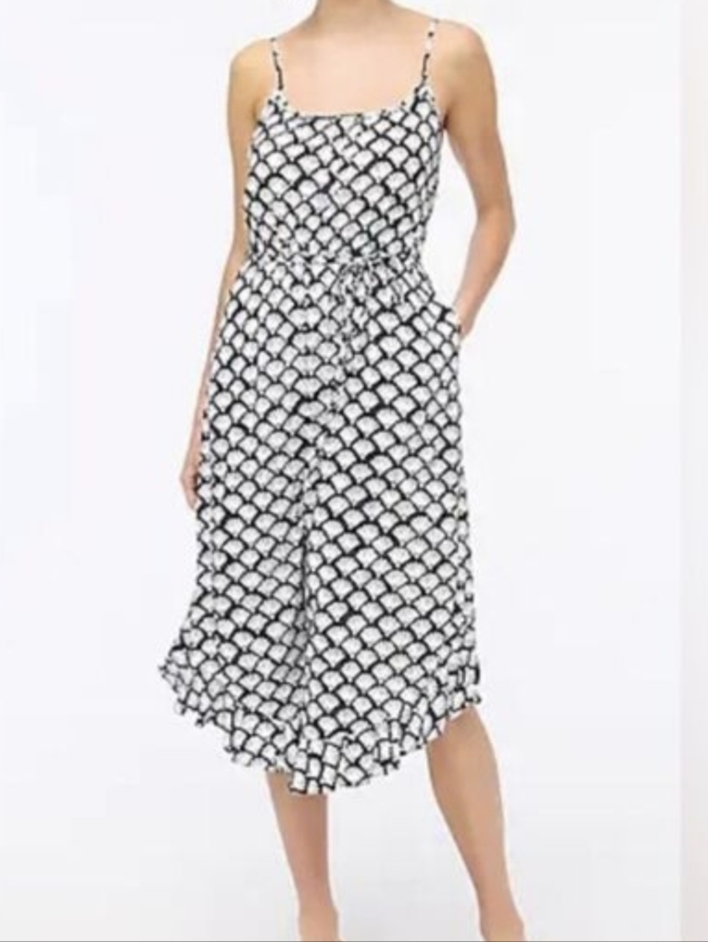 J. Crew Factory Black and White Shell-Print Midi Dress